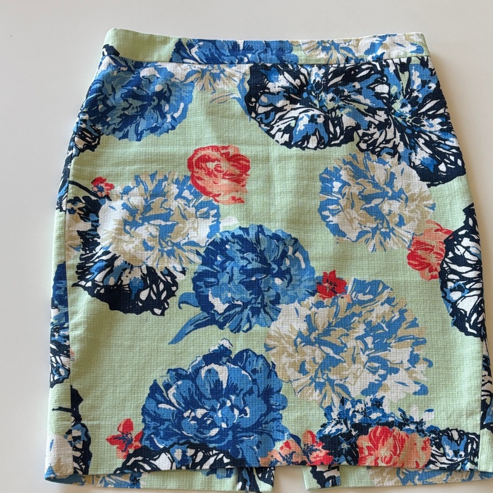 J. Crew Blue, Green and Coral Floral Pencil Skirt